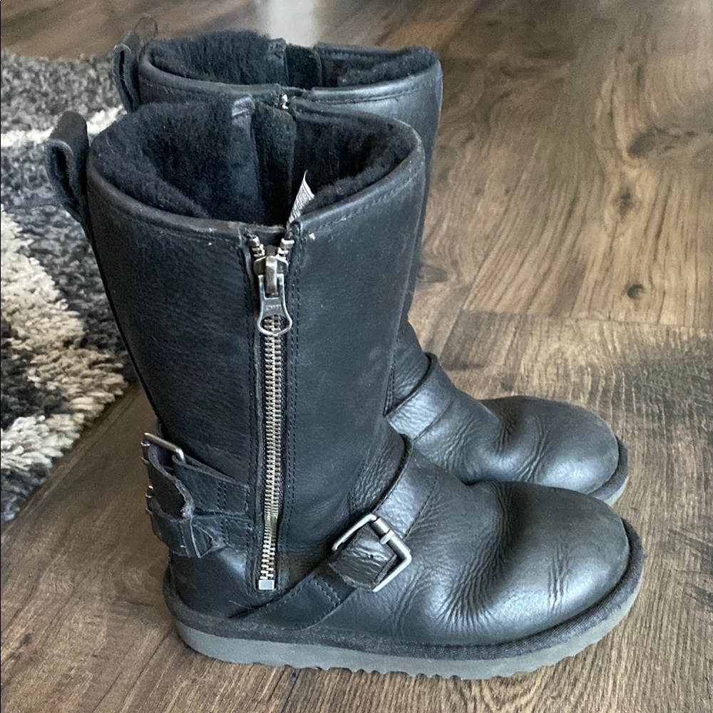 UGG Kids Black Boots with Buckle Detail